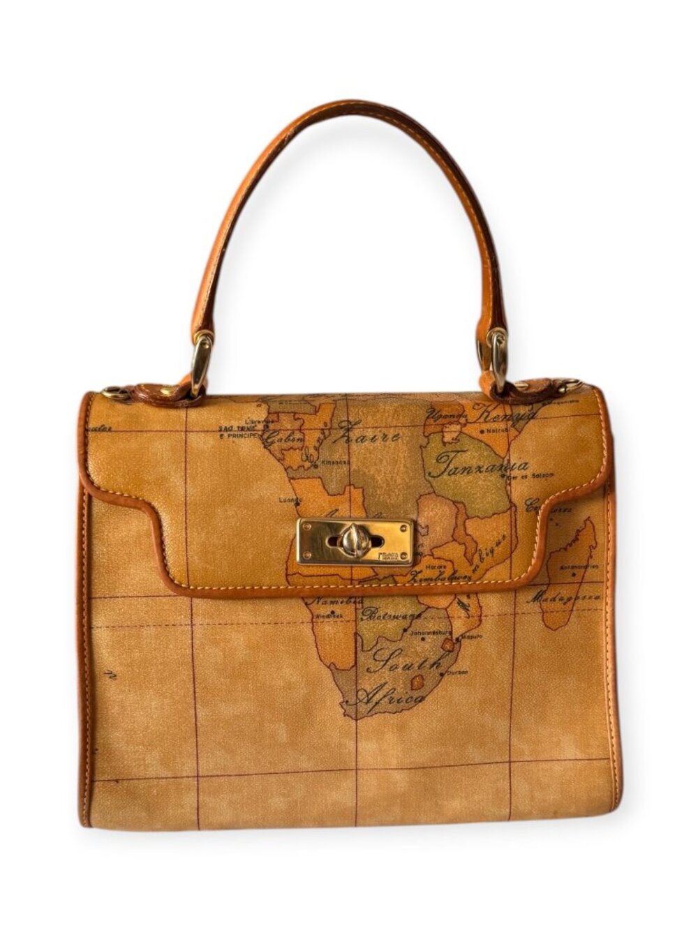 Alviero Martini 1A Classe Geo Map Top Handle Bag | Gold Chain Strap